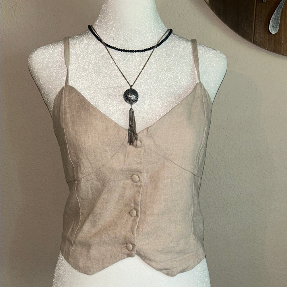 Elegant Beige/ white Button-Up Women's Top